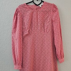 Pink Eyelet Long Sleeve Dress
